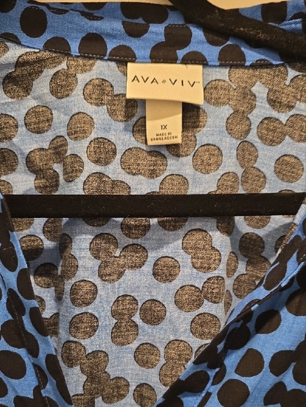 Ava & Viv Blue and Black Button-Front Long Sleeve Polka Dot Dress - Picture 2 of 2
